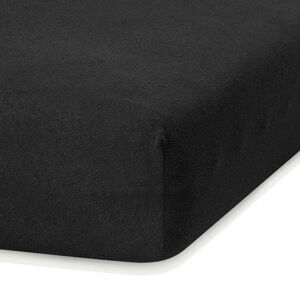 Čierna elastická plachta s vysokým podielom bavlny AmeliaHome Ruby, 200 x 100-120 cm