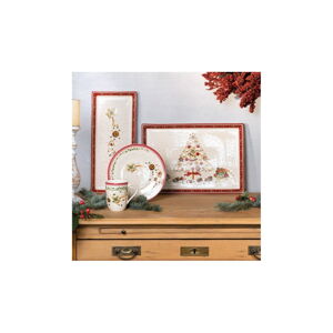 Červený a béžový porcelánový tanier s vianočným motívom Villeroy & Boch, 39,7 x 17,3 cm