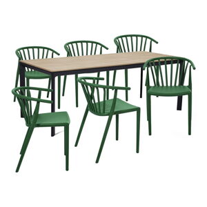 Záhradná jedálenská súprava pre 6 osôb so zelenou stoličkou Capri a stolom Thor, 210 x 90 cm