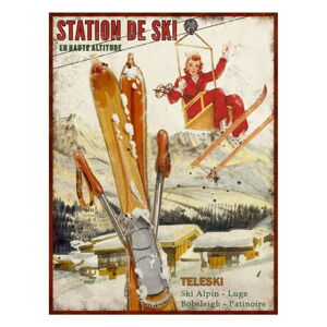 Dekoratívna kovová ceduľa Antic Line Station de Ski, 25 x 33 cm