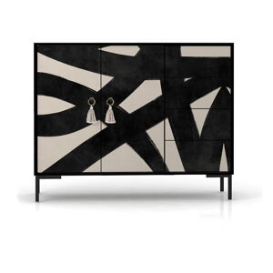 Čierna/béžová nízka komoda 113x84 cm Wilma – Really Nice Things