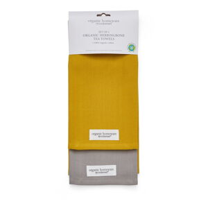 Súprava 2 žlto-sivých bavlnených utierok Cooksmart ® Herringbone, 45 x 65 cm