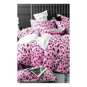 Ružové bavlnené obliečky na dvojlôžko/predĺžené s plachtou/4-dielne 200x220 cm Leopard – Mila Home