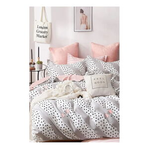 Biele/ružové bavlnené obliečky na jednolôžko/predĺžené s plachtou/3-dielne 160x220 cm Bow and Polka-Dot – Mila Home