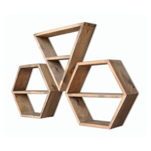Súprava 3 drevených nástenných políc Hexa