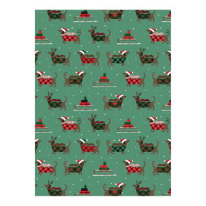 5 hárkov zeleného baliaceho papiera eleanor stuart Christmas Dogs, 50 x 70 cm