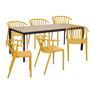 Záhradná jedálenská súprava pre 6 osôb so žltou stoličkou Capri a stolom Thor, 210 x 90 cm