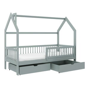 Sivá domčeková detská posteľ s úložným priestorom 90x200 cm Oskar - Lano Meble