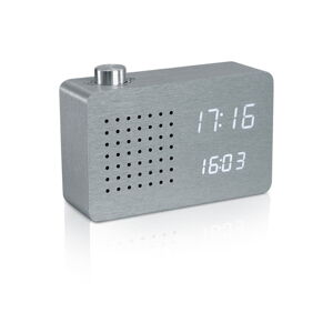 Sivý budík s bielym LED displejom a rádiom Gingko Radio Click Clock