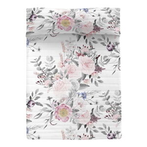 Biely/ružový bavlnený prešívaný pléd 180x260 cm Delicate bouquet – Happy Friday