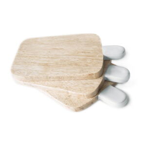 Set 3 drevených podtáckov s bielou rukoväťou v boxe Tierra Bella Coaster, 12 x 14 cm