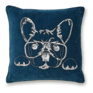 Modrý bavlnený dekoratívny vankúš Cooksmart ® French Bulldog, 50 x 50 cm