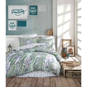 Zelené posteľné obliečky z bavlneného saténu Primacasa by Türkiz Mavara, 140 x 200 cm