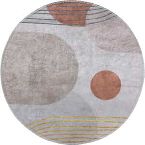 Oranžový/krémovobiely umývateľný okrúhly koberec ø 120 cm Yuvarlak – Vitaus