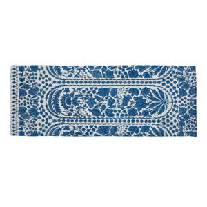 Modrý behúň s prímesou bavlny Velvet Atelier Blue Flowers, 55 x 135 cm