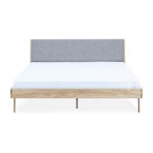 Šedá/v prírodnej farbe čalúnená dvojlôžková posteľ z dubového dreva 160x200 cm Fawn - Gazzda