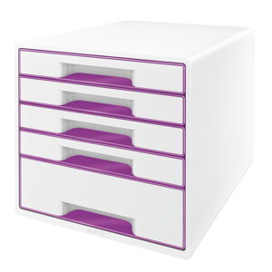 Bielo-fialový zásuvkový box Leitz WOW CUBE, 5 zásuviek