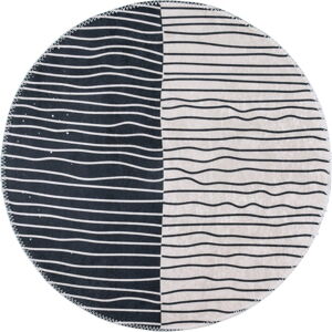 Čierno-biely umývateľný okrúhly koberec ø 80 cm Yuvarlak – Vitaus