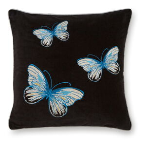 Čierny bavlnený dekoratívny vankúš Cooksmart ® Opulence Butterflies, 45 x 45 cm