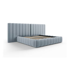 Svetlomodrá čalúnená dvojlôžková posteľ s úložným priestorom s roštom 180x200 cm Gina – Milo Casa