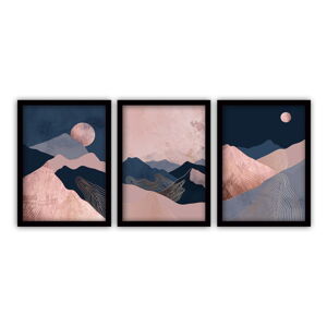 Súprava 3 obrazov v čiernom ráme Vavien Artwork Moonlight, 35 x 45 cm