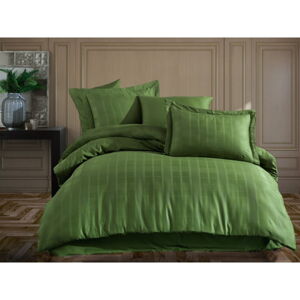 Zelené predĺžené obliečky na dvojlôžko z bavlneného saténu s plachtou a prikrývkou 240x260 cm Ekose – Mijolnir