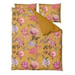 Okrovožlté obliečky na dvojlôžko z bavlneného saténu Bonami Selection Blossom, 160 x 220 cm