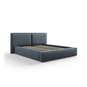 Tmavomodrá čalúnená dvojlôžková posteľ s úložným priestorom s roštom 160x200 cm Arendal – Cosmopolitan Design