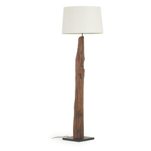 Biela/hnedá stojacia lampa s textilným tienidlom (výška  175 cm) Powell – Kave Home