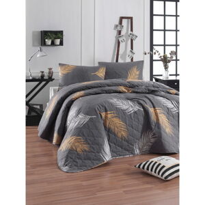 Sivá prikrývka cez posteľ s obliečkou na vankúš z ranforce bavlny Mijolnir Olivia, 180 x 225 cm