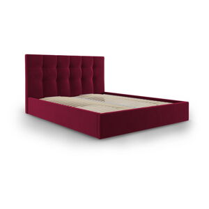 Vínovočervená zamatová dvojlôžková posteľ Mazzini Beds Nerin, 160 x 200 cm