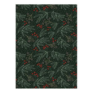 5 hárkov čierno-zeleného baliaceho papiera eleanor stuart Winter Floral, 50 x 70 cm