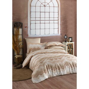 Hnedo-béžové posteľné obliečky z bavlneného saténu Primacasa by Türkiz Onzino, 155 x 200 cm