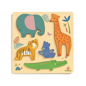 Drevené puzzle pre najmenších Djeco Zvieratká v džungli